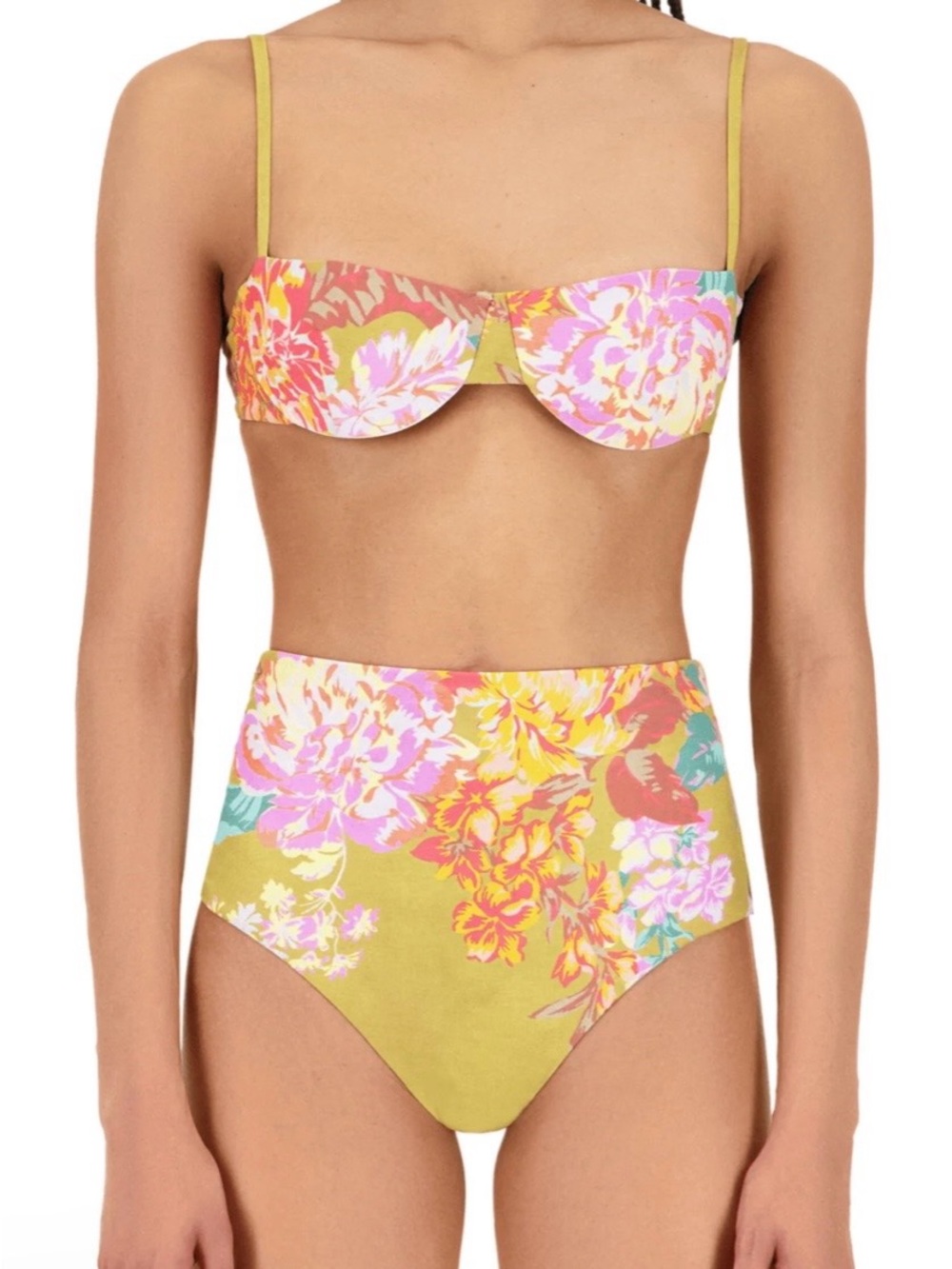 Juillet Floral High-Waist Bikini Bottom only chartreuse floral NWT